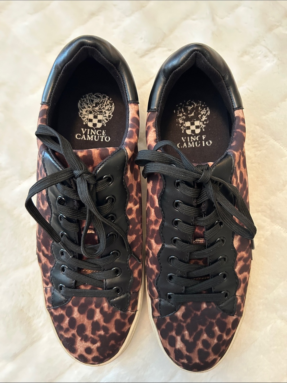 Vince Camuto Woman’s Leopard Print Lace-Up Sneakers in Brown and Black size 10